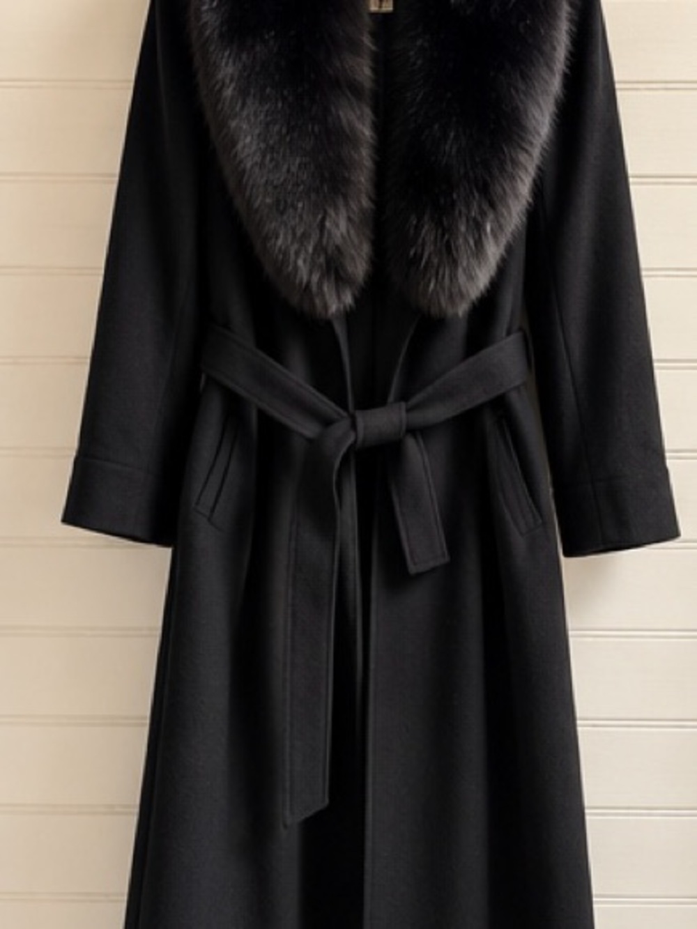 Vintage Regency Cashmere Black Belted Coat Genuine Fur Collar Size 8